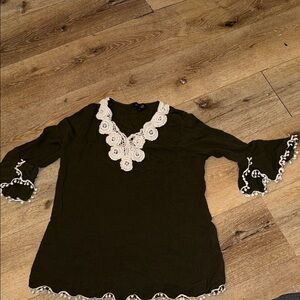 Olive Green Lace Trim Women's Top